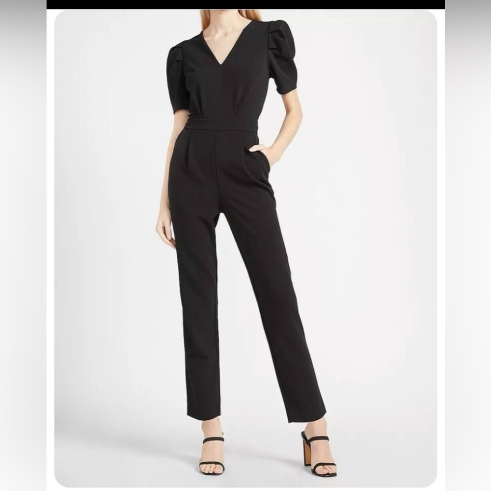 Express blue jumpsuit ruffle sleeve